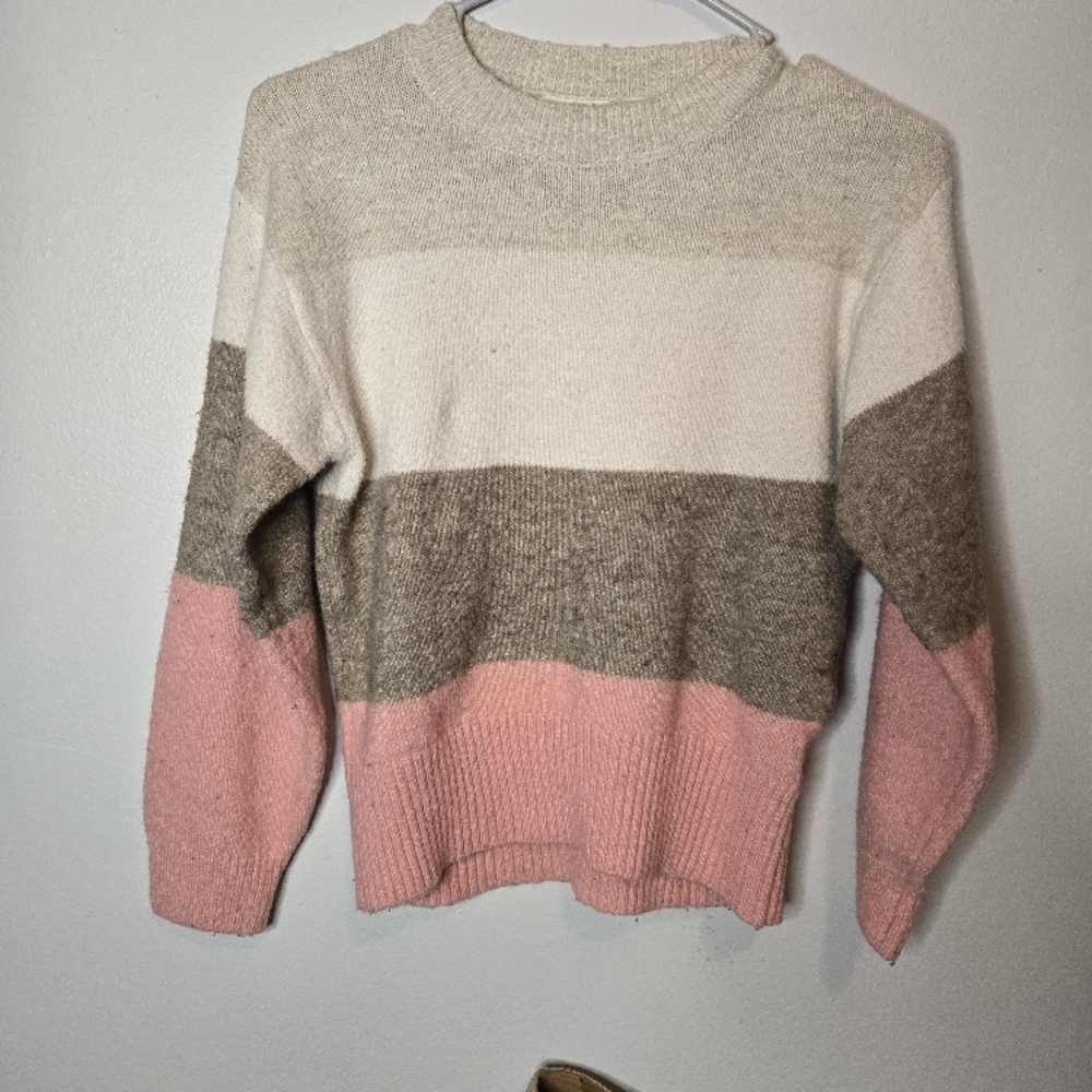 Color Block Women's Sweater - Pink, Beige, and White